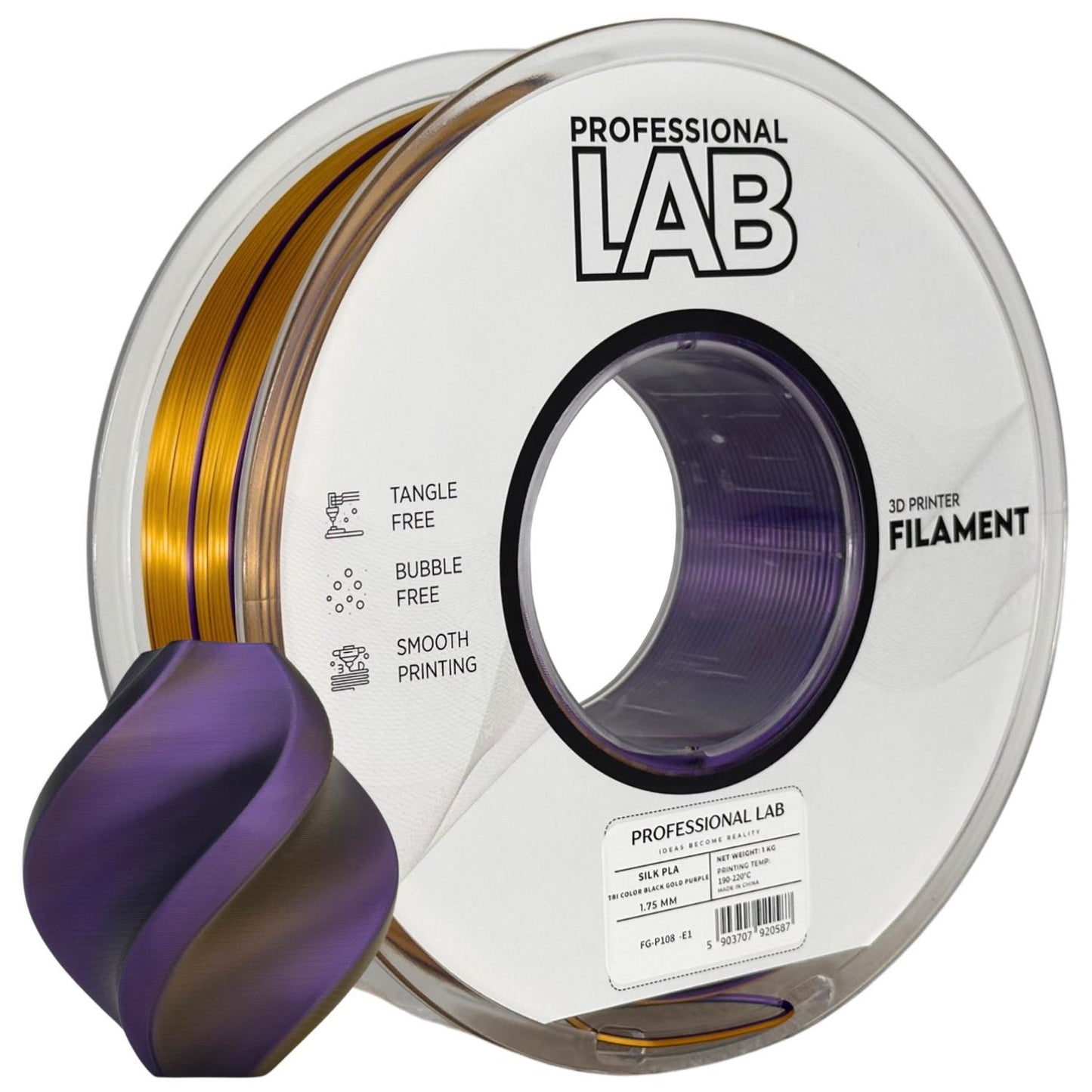Silk PLA Filament Schwarz Gold Lila 1.75mm – Prof. Lab