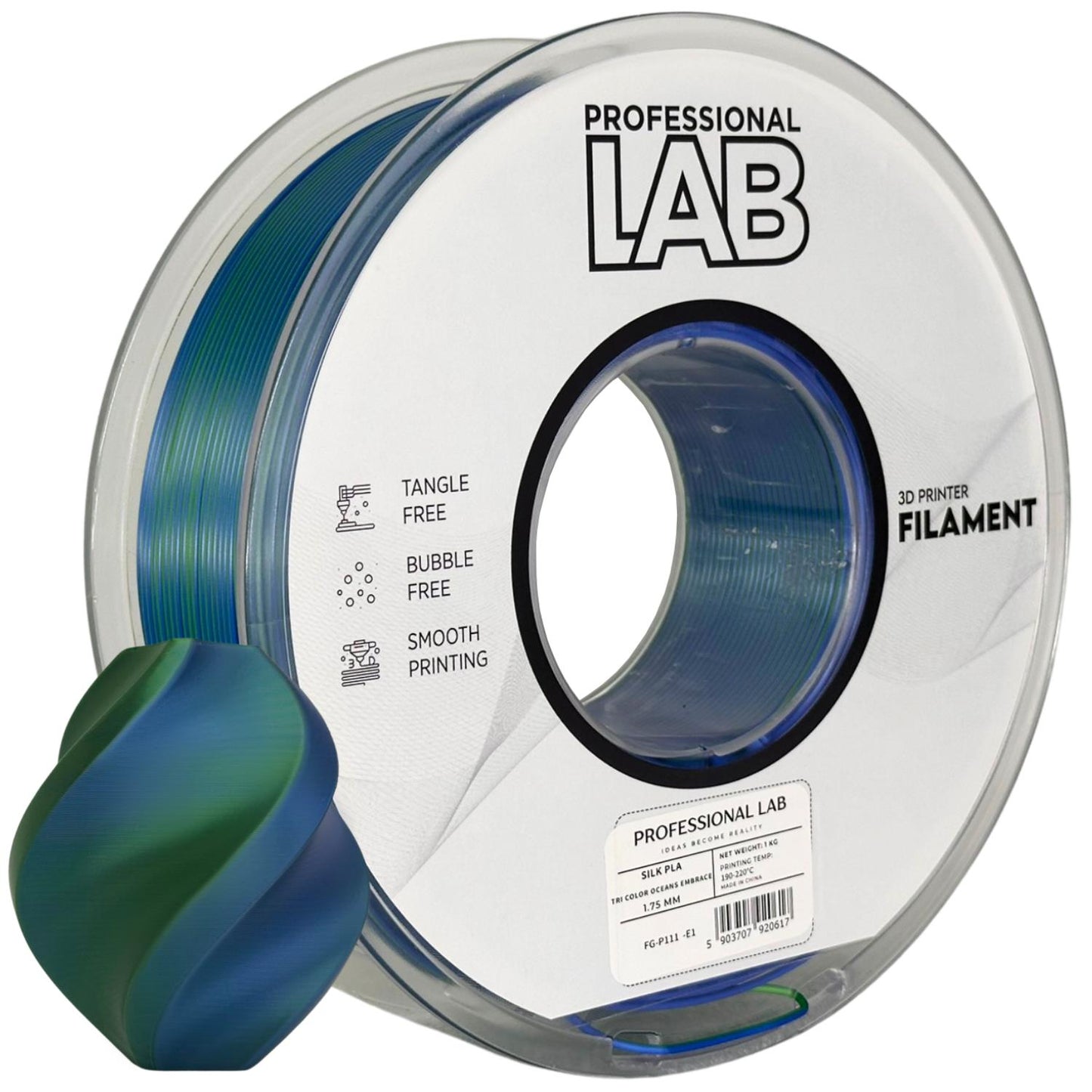 Silk PLA Filament Blau-Grün Seidenglanz 1.75mm – Prof. Lab
