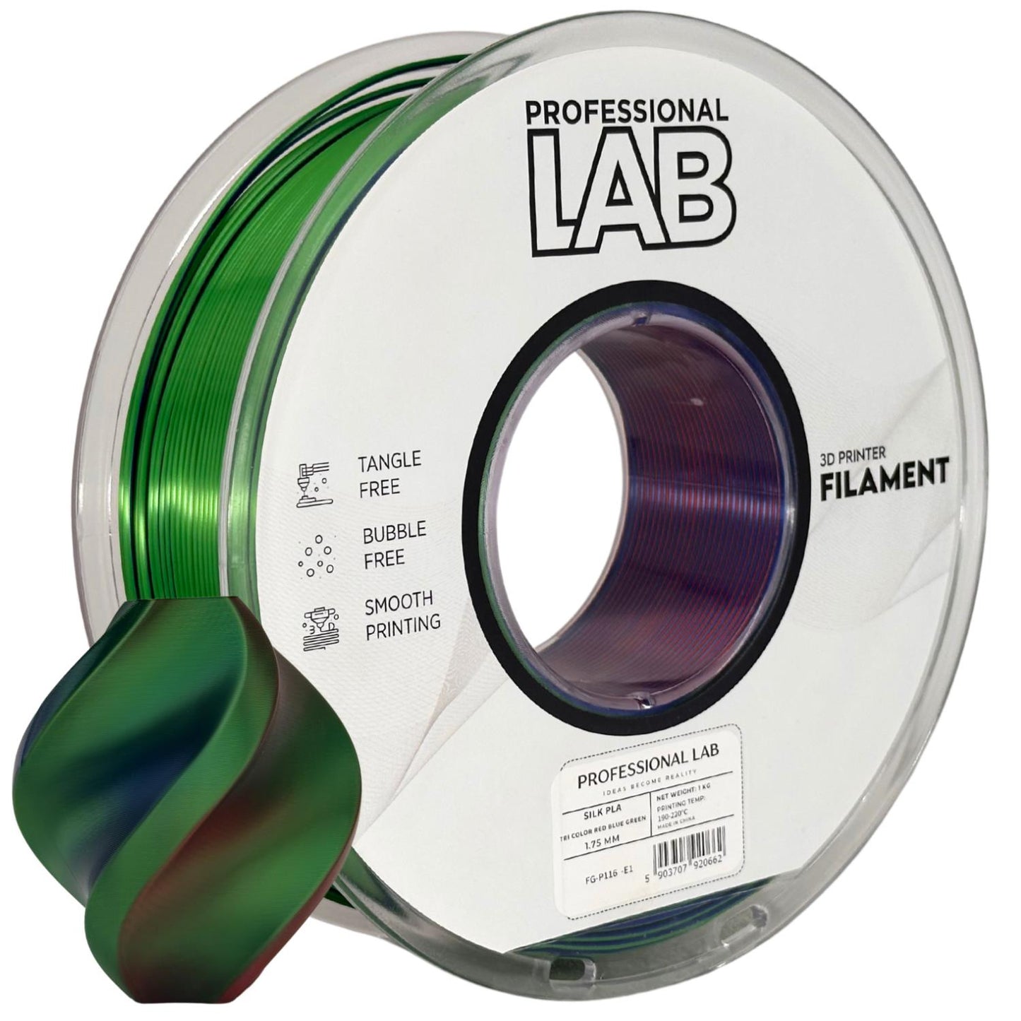 Silk PLA Filament Rot-Blau-Grün (dreifarbig) 1.75mm – Prof. Lab