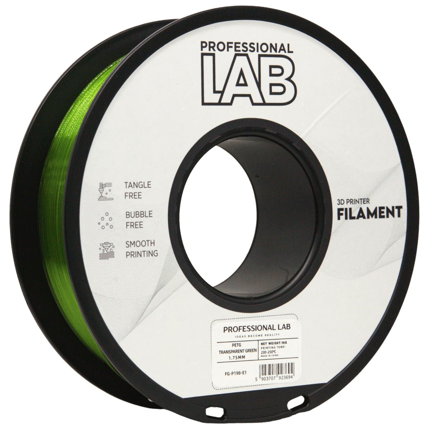 PETG Grün Transparent, 1.75mm, +/- 0.03mm - Prof. Lab Filament