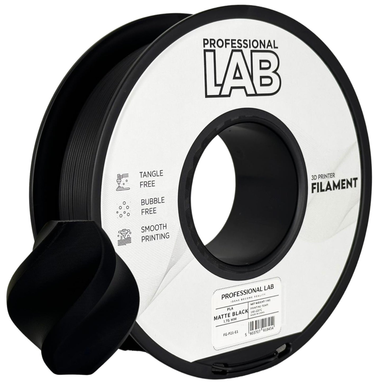 PLA Matte Schwarz, 1.75mm, +/- 0.03mm - Prof. Lab Filament