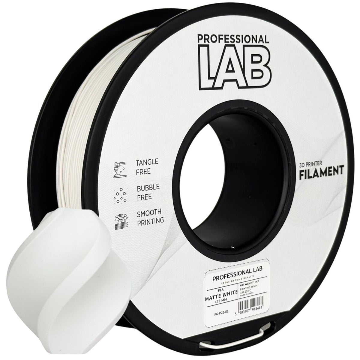 PLA Matte Weiß, 1.75mm, +/- 0.03mm - Prof. Lab Filament