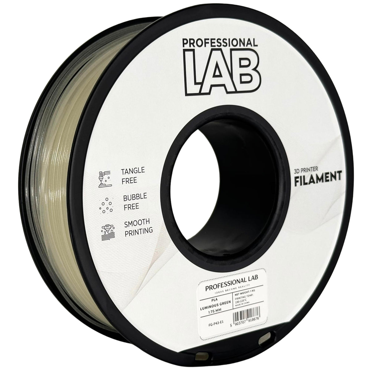 PLA Leuchtend Grün, 1.75mm, +/- 0.03mm - Prof. Lab Filament