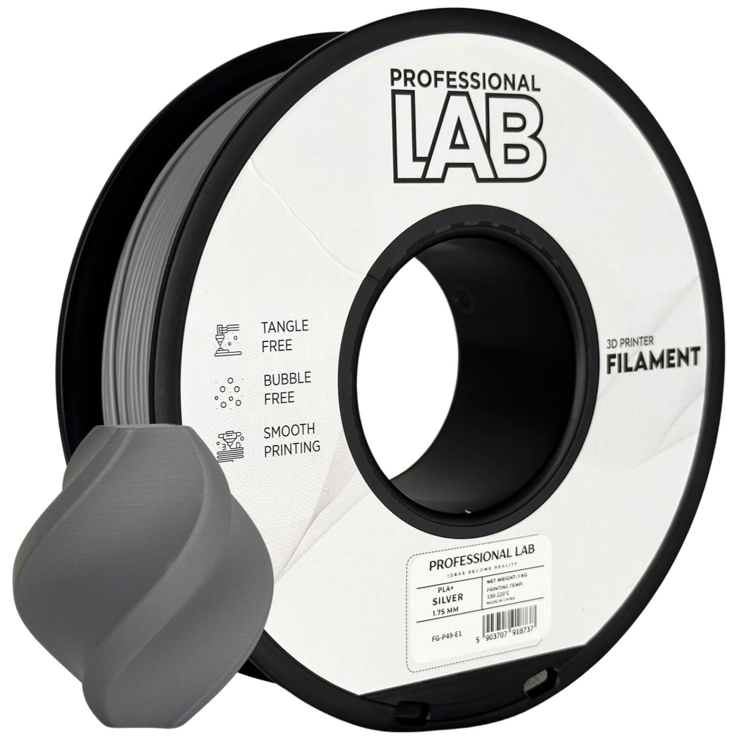 PLA+ Silber, 1.75mm, +/- 0.03mm - Prof. Lab Filament