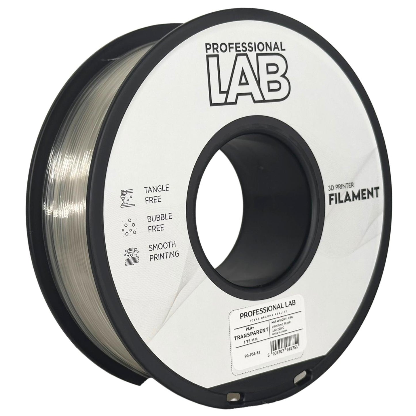 PLA+ Transparent, 1.75mm, +/- 0.03mm - Prof. Lab Filament
