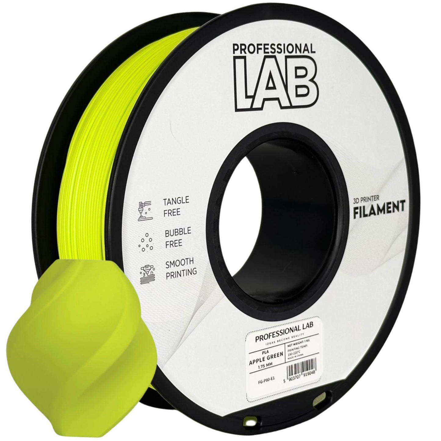 PLA Apfelgrün, 1.75mm, +/- 0.03mm - Prof. Lab Filament
