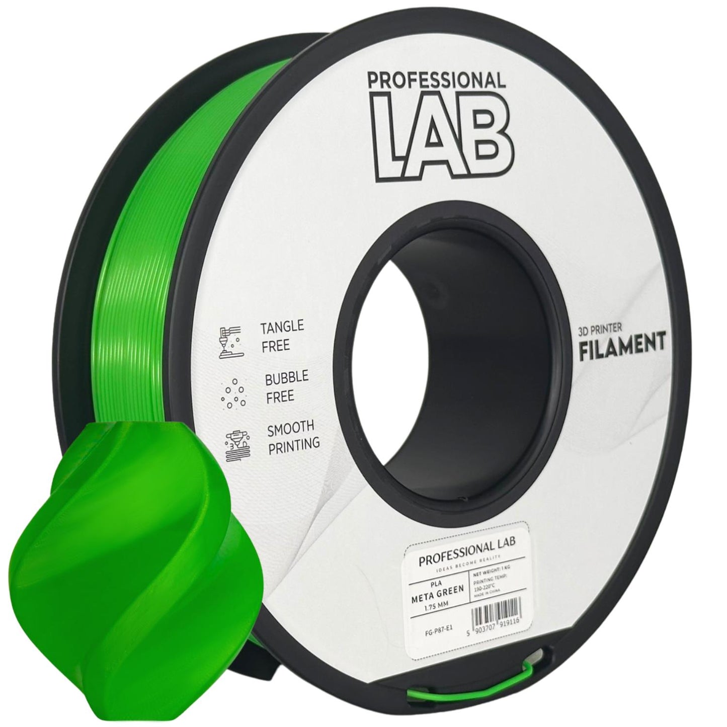 PLA meta Grün, 1.75mm, +/- 0.03mm - Prof. Lab Filament
