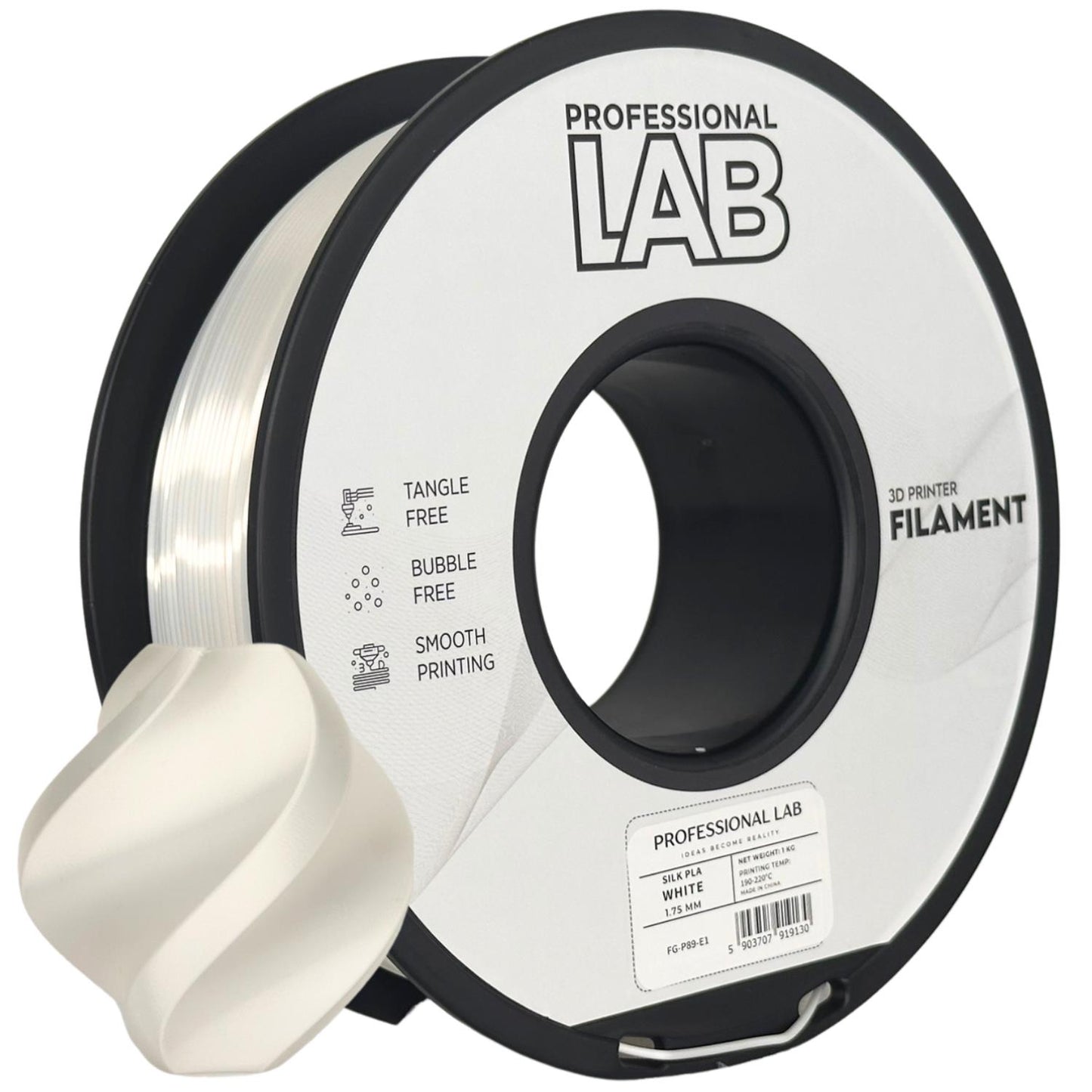 Silk PLA Weiß, 1.75mm, +/- 0.03mm - Prof. Lab Filament