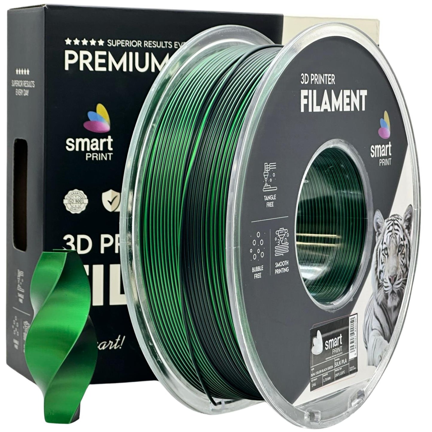 Silk PLA Filament zweifarbig Schwarz-Grün 1.75 mm