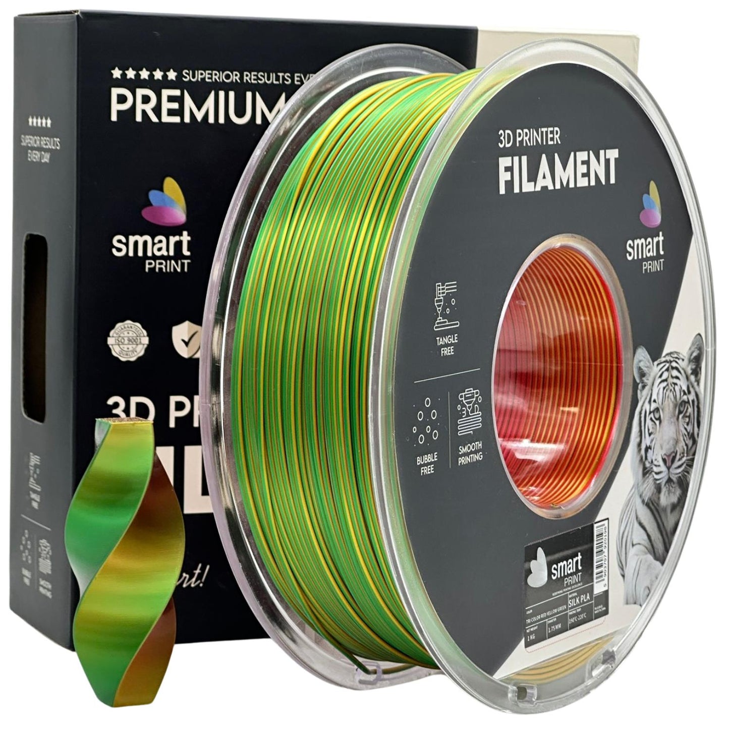 Silk PLA Filament dreifarbig Rot Gelb Grün Seidig 1.75mm – Smart Print