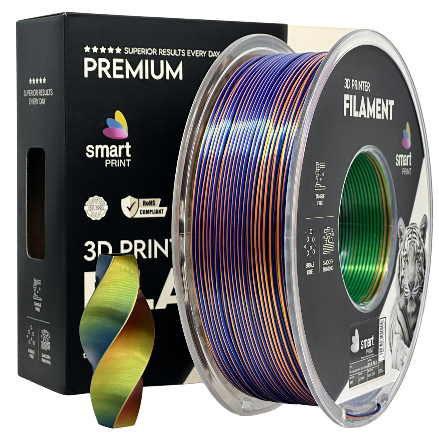 Silk PLA Filament Orange Blau Grün (dreifarbig) 1.75mm – Smart Print