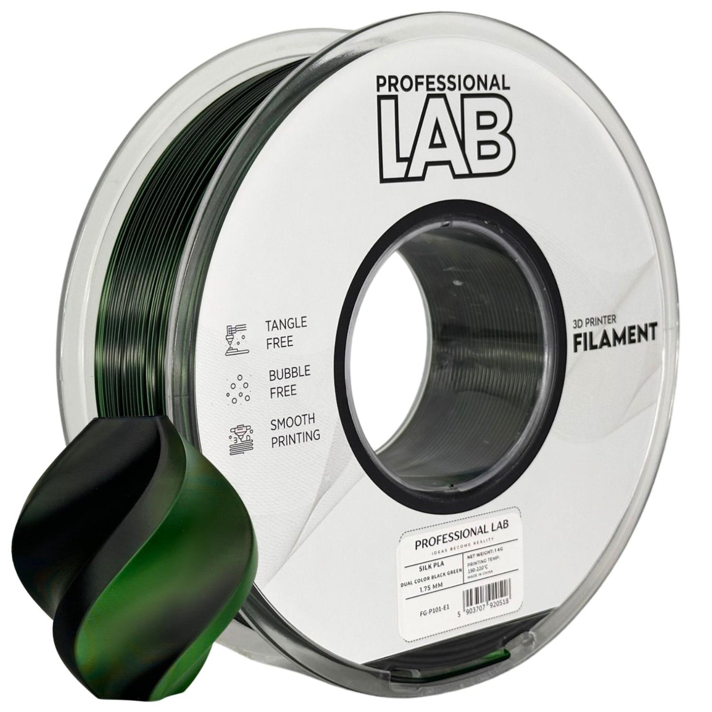 Silk PLA Filament Schwarz Grün zweifarbig 1.75mm – Prof. Lab