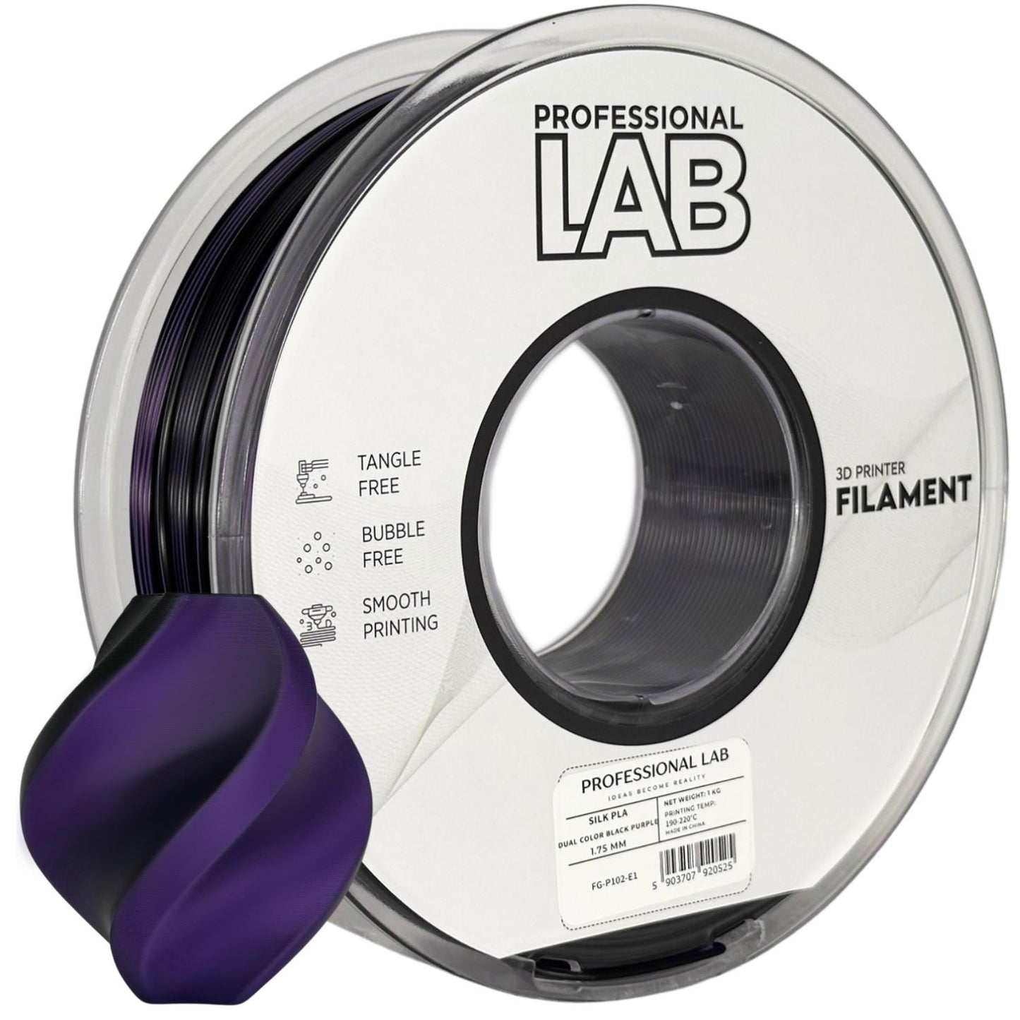 Silk PLA Filament Schwarz Lila (zweifarbig) 1.75 mm – Prof. Lab