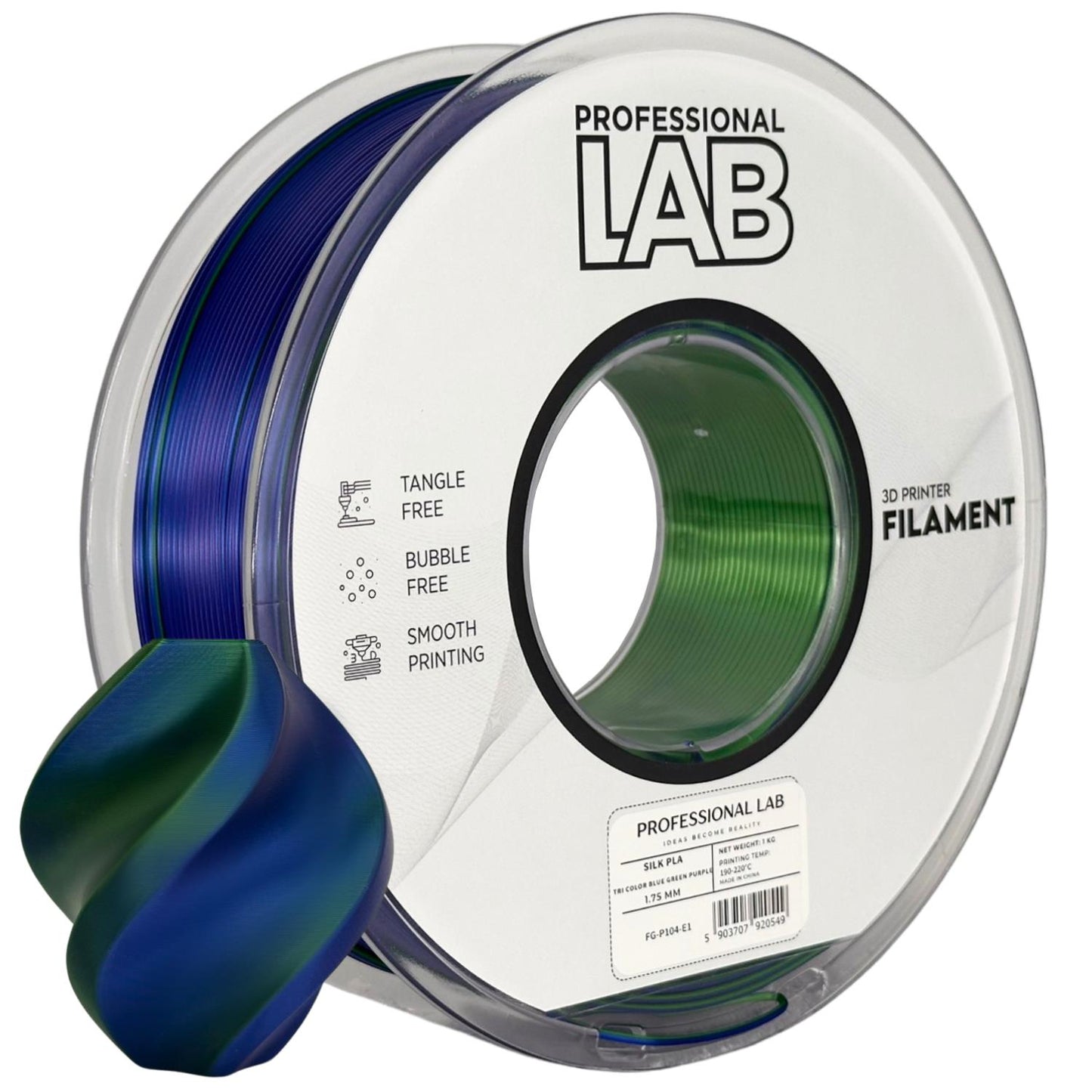 Silk PLA Filament dreifarbig Blau Grün Lila 1.75mm – Prof. Lab