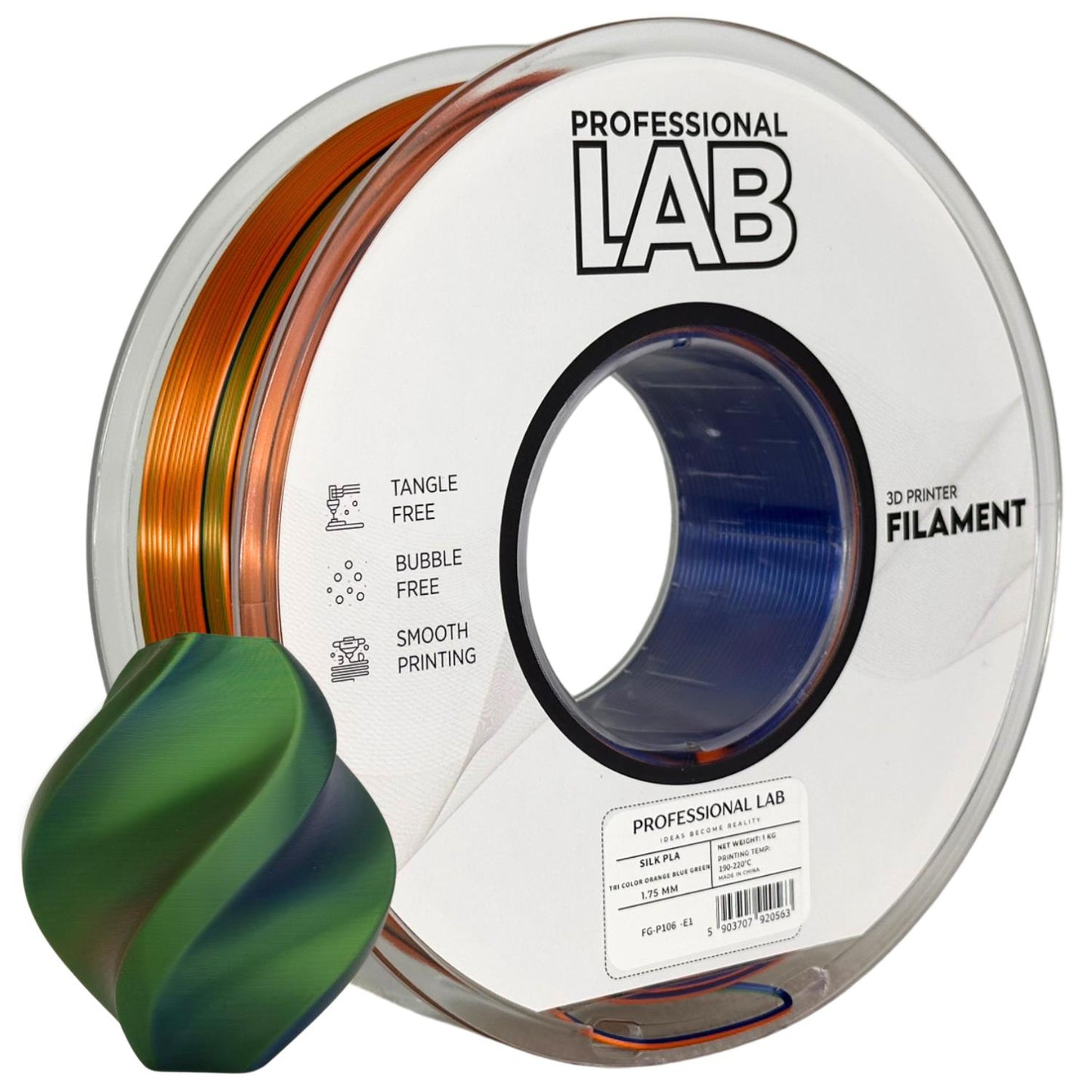 Silk PLA Filament Dreifarbig Orange Blau Grün 1.75mm – Prof. Lab