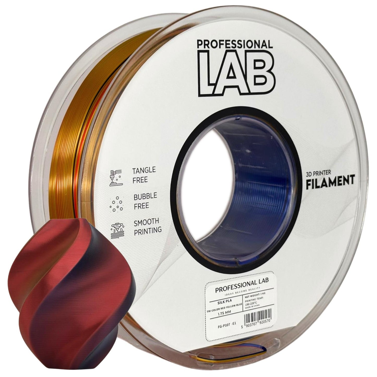 Silk PLA Filament Rot Gelb Blau dreifarbig 1.75mm – Prof. Lab