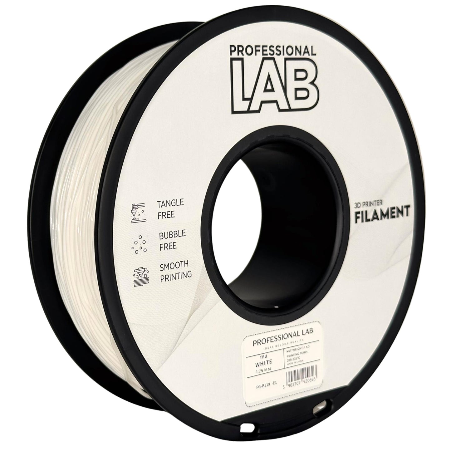 TPU Weiß, 1.75mm, +/- 0.03mm - Prof. Lab Filament