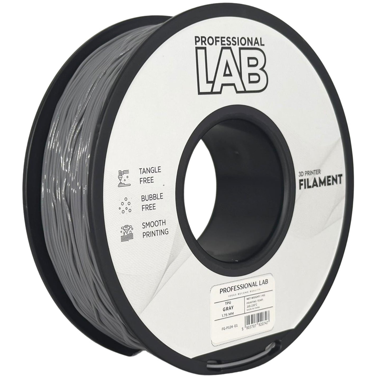 TPU Grau, 1.75mm, +/- 0.03mm - Prof. Lab Filament