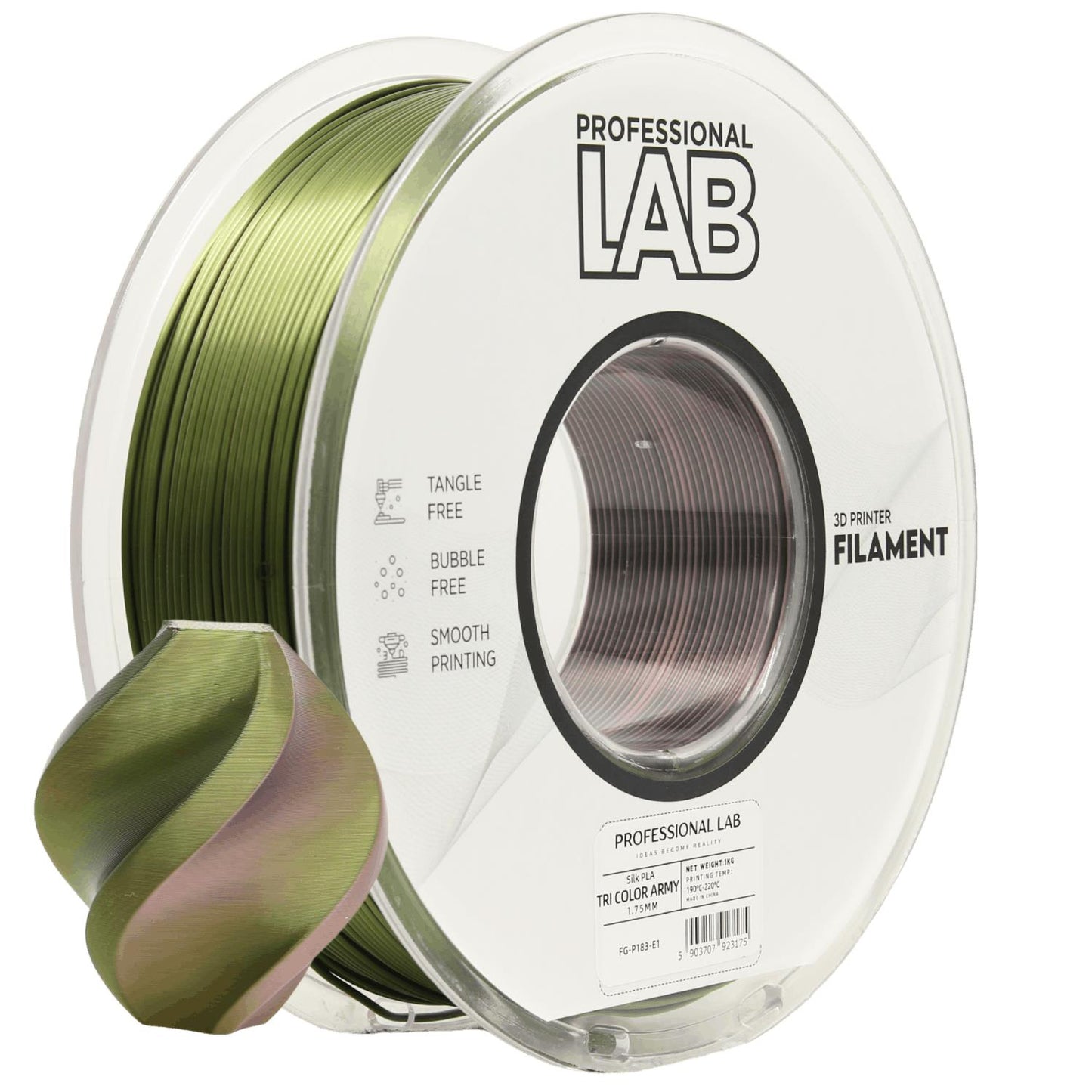 Silk PLA Filament Armee Dreifarbig Seidenglänzend 1.75mm – Prof. Lab