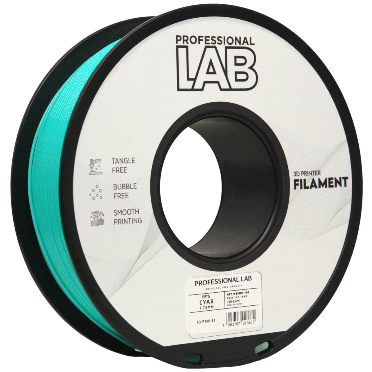 PETG Cyan, 1.75mm, +/- 0.03mm - Prof. Lab Filament
