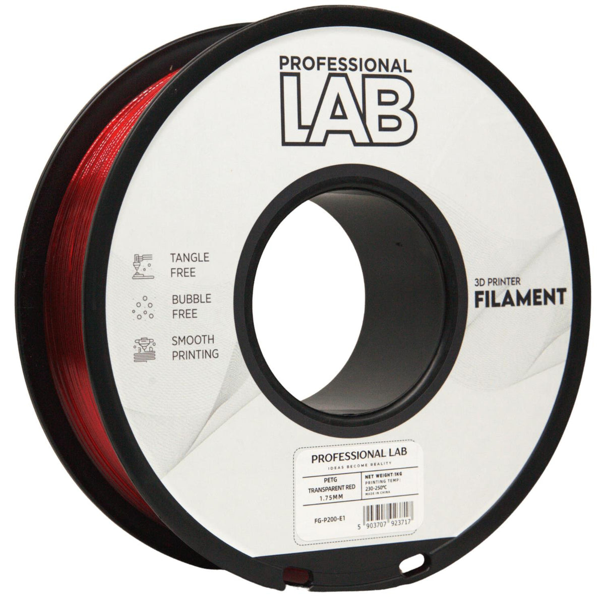 PETG Rot Transparent, 1.75mm, +/- 0.03mm - Prof. Lab Filament