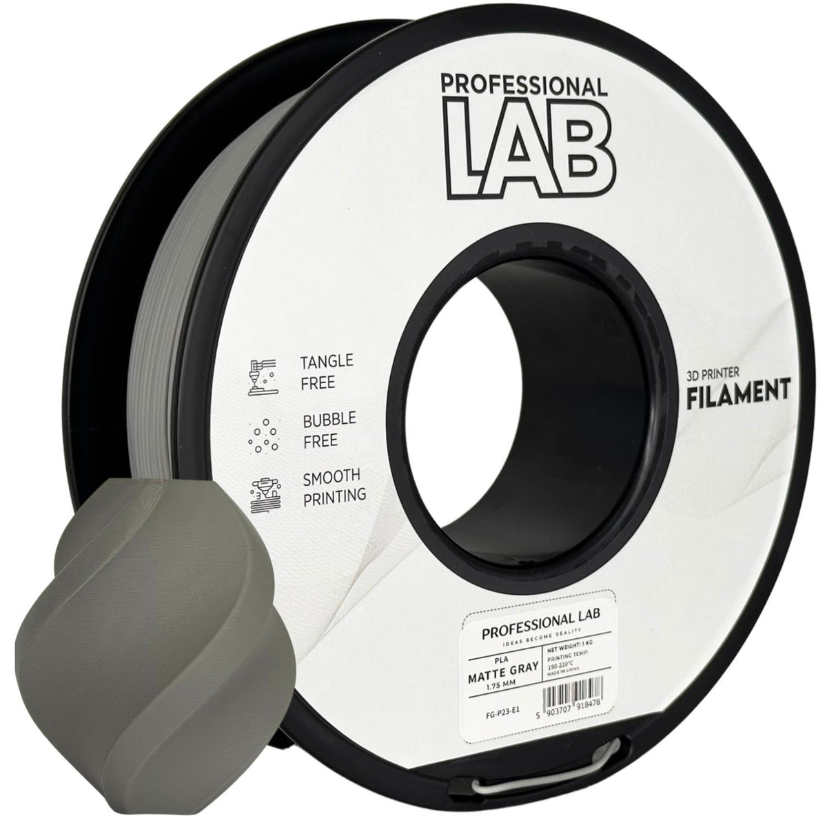 PLA Matte Matt Grau, 1.75mm, +/- 0.03mm - Prof. Lab Filament