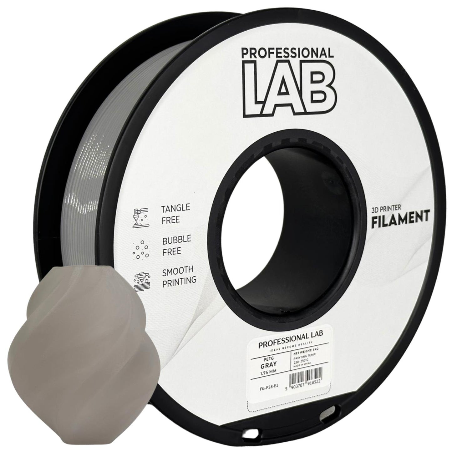 PETG Grau, 1.75mm, +/- 0.03mm - Prof. Lab Filament