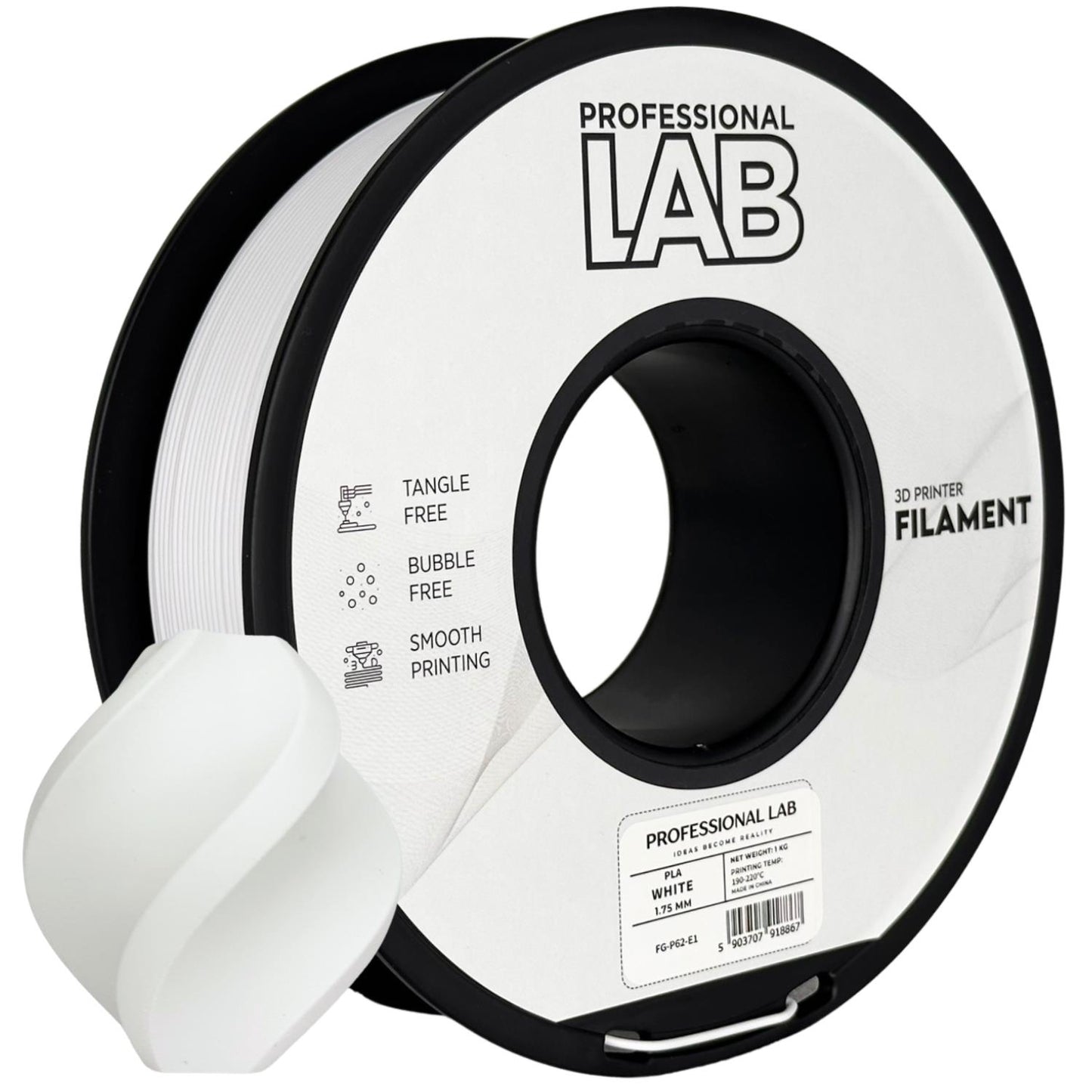 PLA Weiß, 1.75mm, +/- 0.03mm - Prof. Lab Filament
