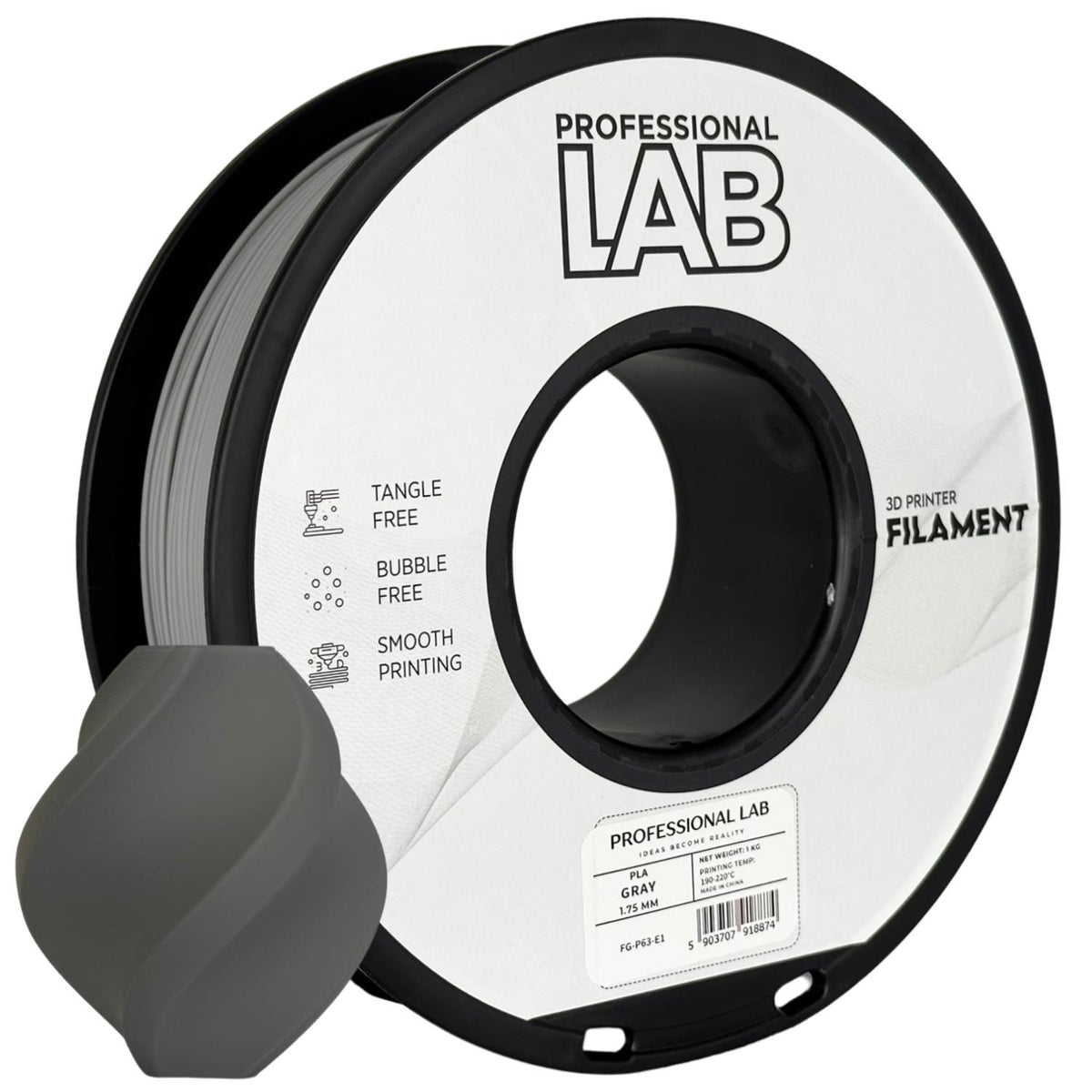 PLA Grau, 1.75mm, +/- 0.03mm - Prof. Lab Filament