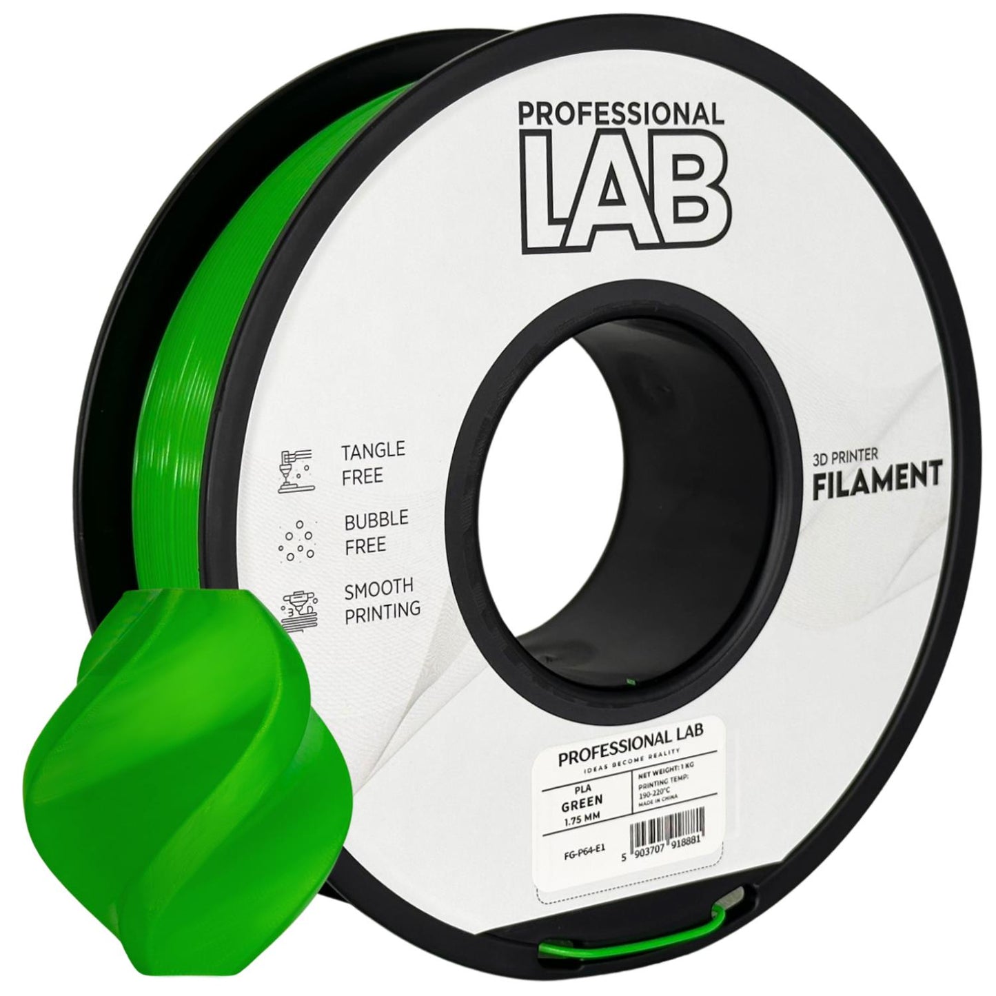 PLA Grün, 1.75mm, +/- 0.03mm - Prof. Lab Filament