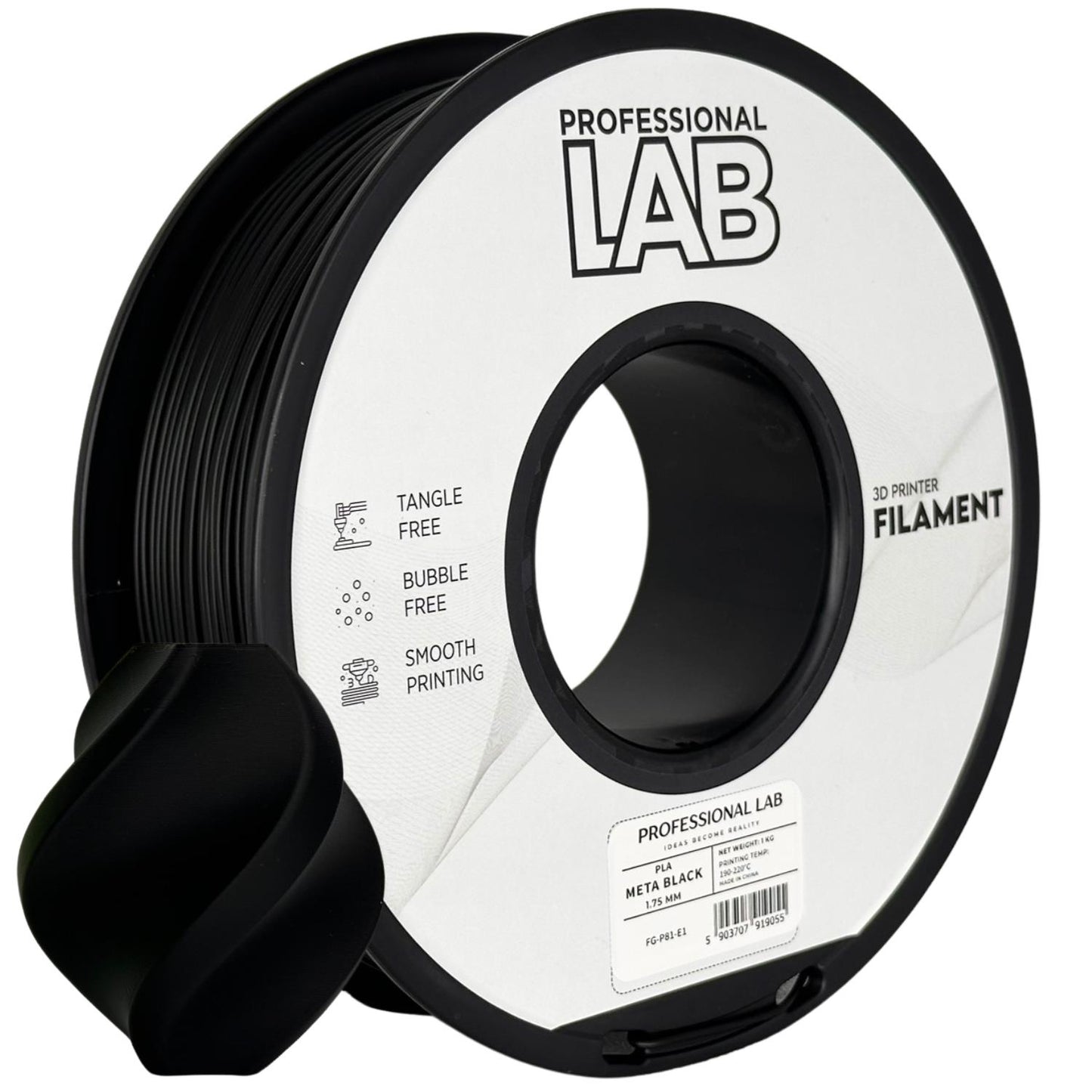 PLA meta Schwarz, 1.75mm, +/- 0.03mm - Prof. Lab Filament