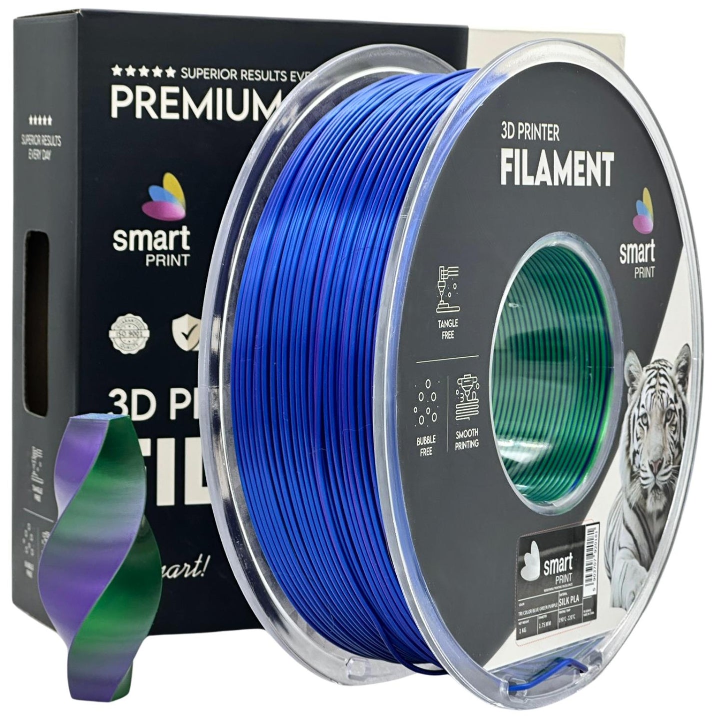 Silk PLA Filament dreifarbig Blau Grün Lila 1.75mm – Smart Print