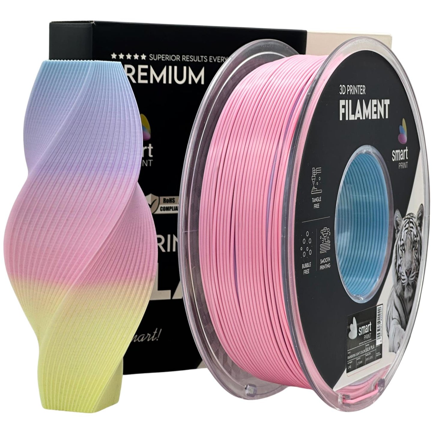 Silk PLA Filament Regenbogen Hell Seidenmatt 1.75mm – Smart Print