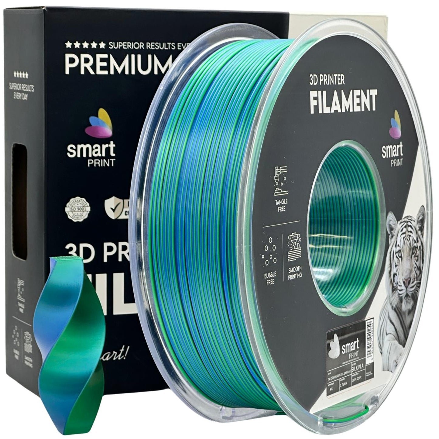 Silk PLA zweifarbig Filament Ozeanblau-Grün Seidenglanz 1.75mm – Smart Print